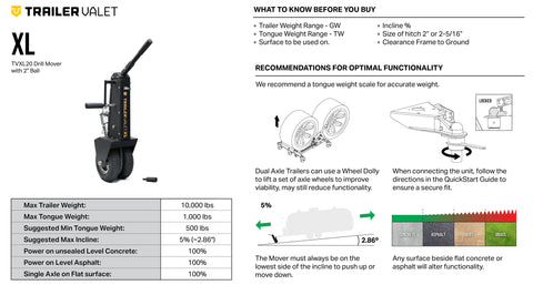 Usage limits and pro tips for Trailer Valet XL 2" model - TVXL