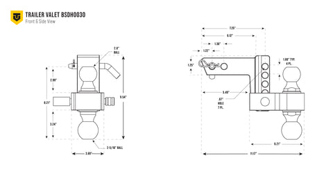 Show detailed dimensional drawing for precise drop and rise adjustments - REFBSDH0033