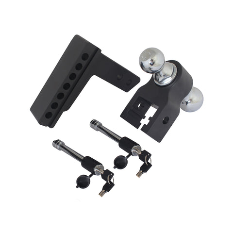 Present flat-lay of 6-inch drop hitch showing full hardware and components - BSDH0031