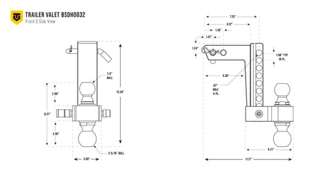 Display technical drawings for blackout hitch to verify measurements and clearance - BSDH0032