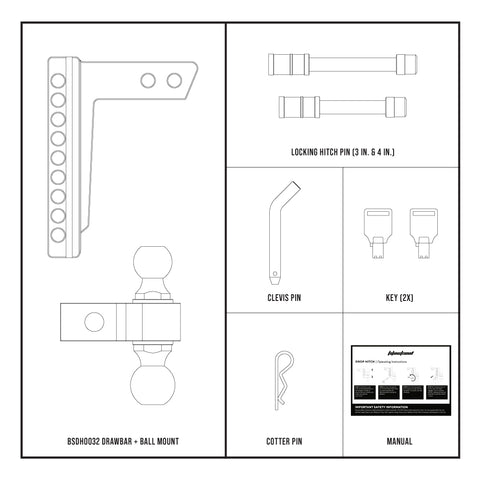 Reveal box contents for 8" blackout hitch for install readiness - BSDH0032