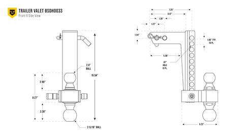 Read technical drawings of adjustable hitch to verify drop specs - BSDH0033