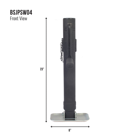 Dimensional drawing showing front view measurements of trailer jack - BSJPSW04