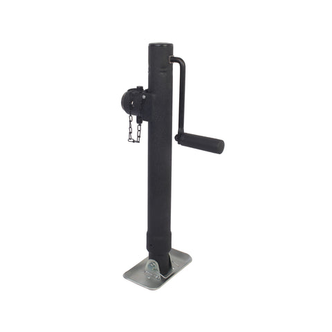 Angled view of 2,000 lbs pipe mount trailer jack with welded base and crank handle - BSJPSW04