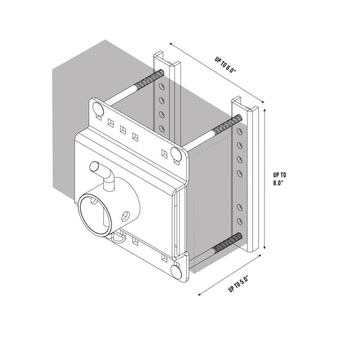 Horizontal diagram of Trailer Valet Full Range Mount – bracket orientation explained - TVFRMB