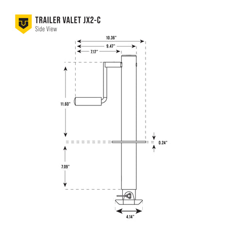 Side schematic of refurbished JX 2K showing precise mounting dimensions - REFTVJX2-C