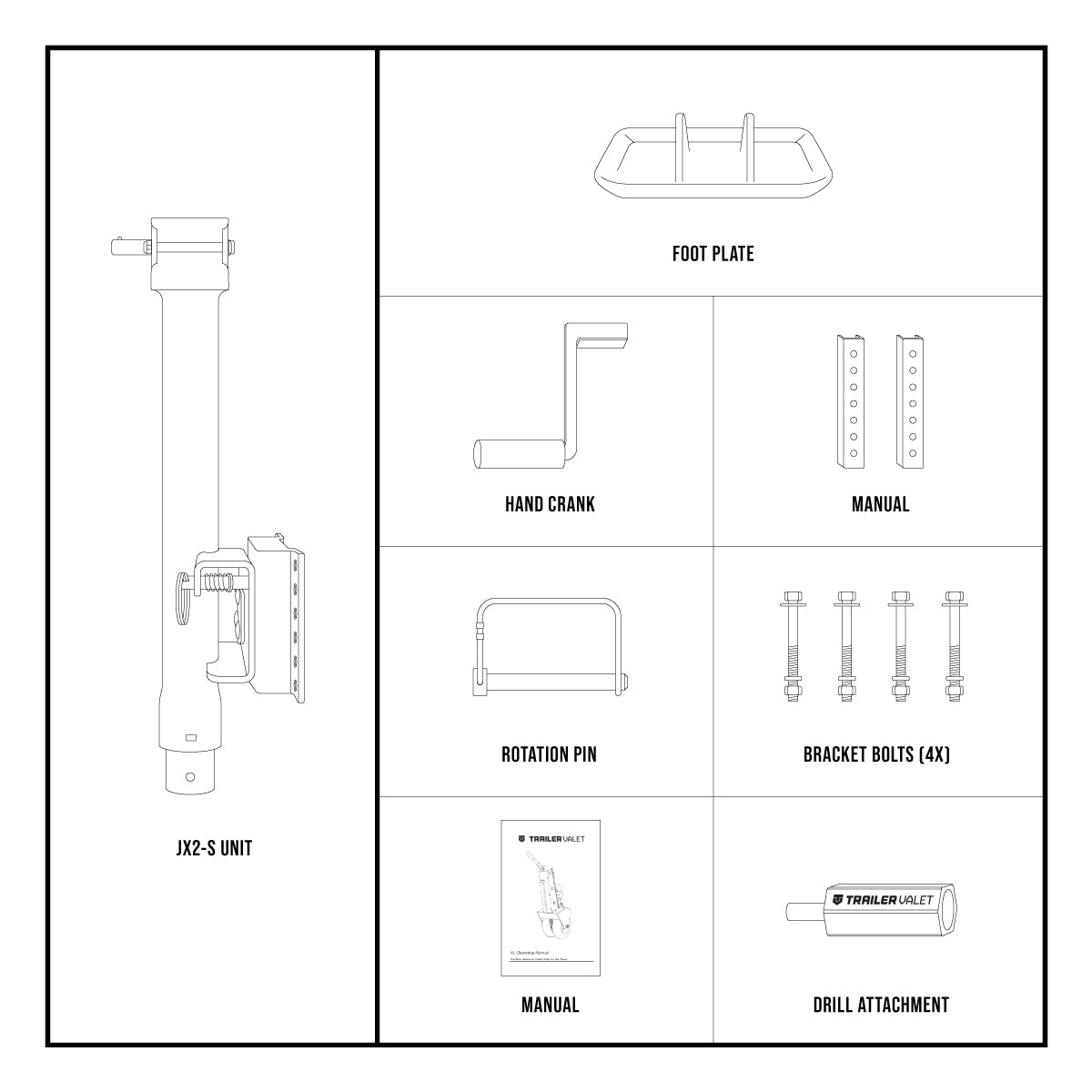Parts list diagram for JX2S jack with all labeled components - REFTVJX2-S
