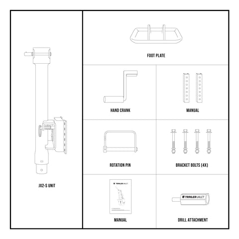 Parts list diagram for JX2S jack with all labeled components - REFTVJX2-S
