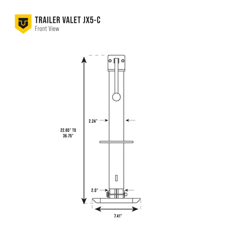 Front dimension drawing for JXC 5K trailer jack - TVJX5-C