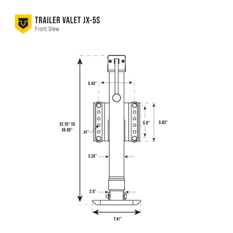 Front dimension diagram of JX 5K side mount trailer jack - REFTVJX5-S