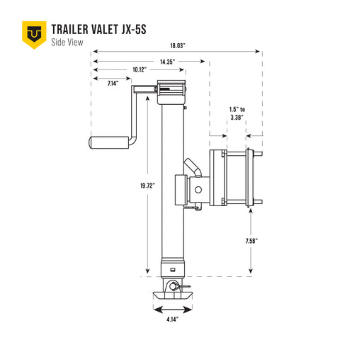 Side profile schematic showing dimensions of JX 5K side jack - REFTVJX5-S