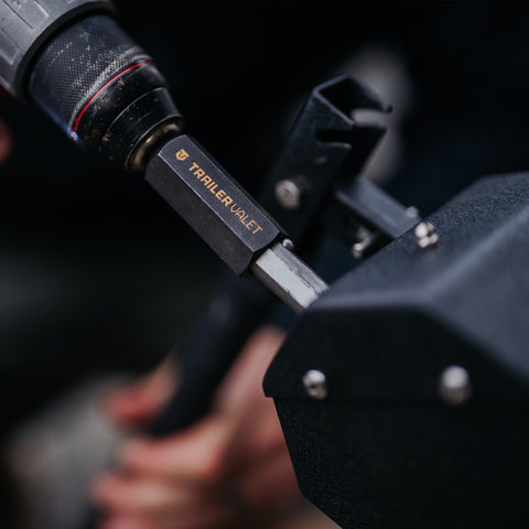 Lifestyle Use – Close-Up Showing Trailer Valet MV Pro on Pavement - TVMVPRO