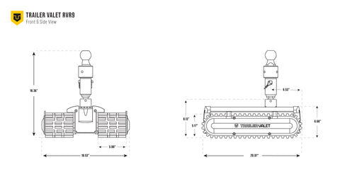 RVR9 dimensional drawing front and side views - TVRVR9