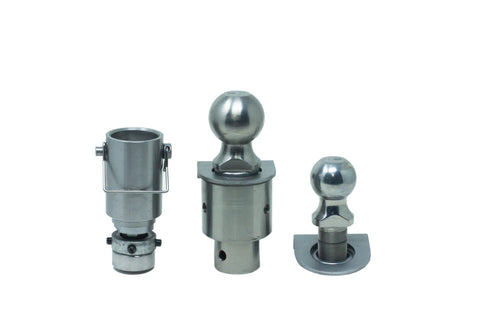 Angled view of 2-5/16" RVR ball mount with pre-attached hitch plate - TVRVRBB225