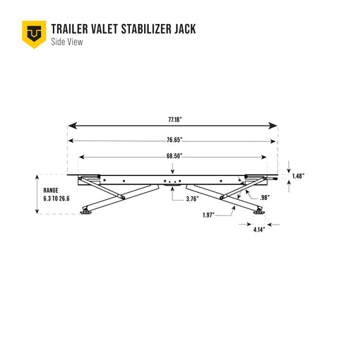 Technical side drawing – Trailer Valet Stabilizer Jack install dimensions - STJS0010