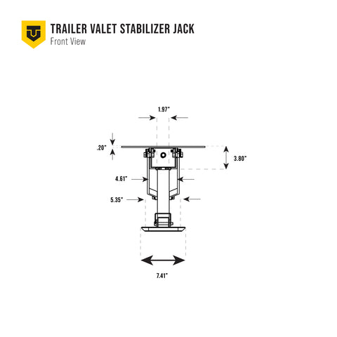 Front dimension view – Trailer Valet Stabilizer Jack sizing specs - STJS0010