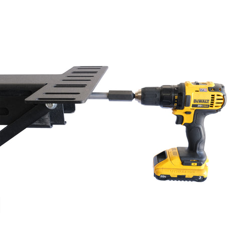 Close-up of drill-powered Trailer Valet jack engagement – efficient electric option - STJS0010