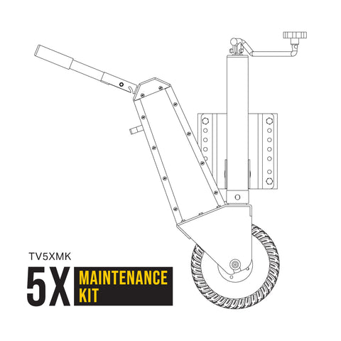 Close-up of Trailer Valet 5X maintenance kit – grease, tools, and key components shown - TV5XMK