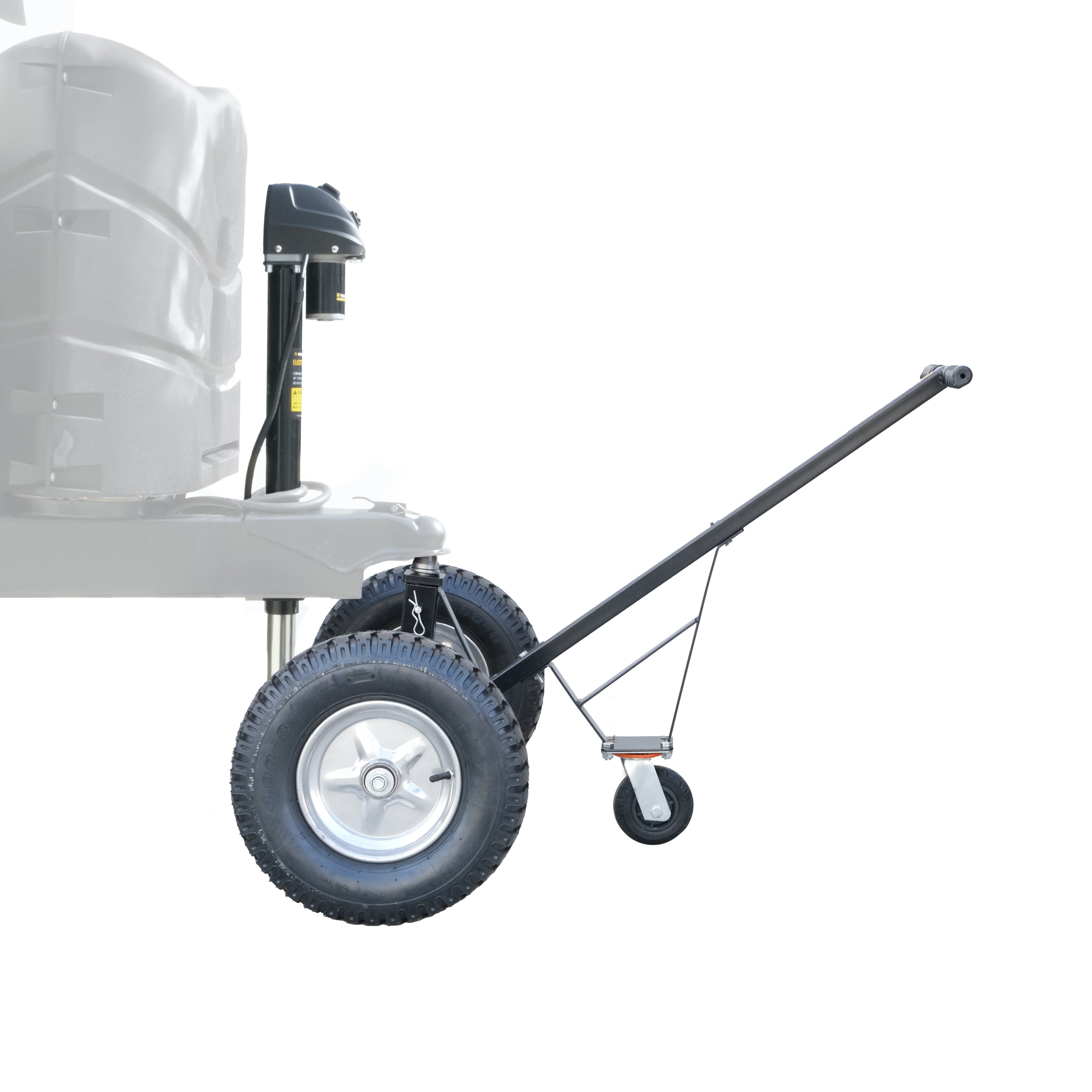 Electric jack mounted to trailer alongside adjustable dolly – Trailer Valet Essentials Bundle performance - TVEHADB3