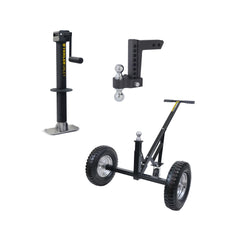 The Trio Bundle - Adjustable Height Trailer Dolly, 10K Adjustable Drop Hitch, and a JX 5K Center Drill-Powered Jack