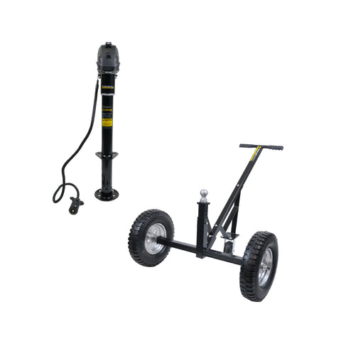 Essentials Bundle contents – 3,500 lb jack and height adjustable dolly for easy trailer mobility - TVEHADB3