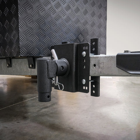 Lifestyle view of Full Range Bracket in use – showing rugged trailer mount adaptability - TVFRMB