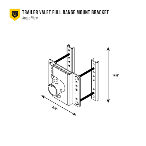 Angled dimensional drawing – Trailer Valet mount bracket engineering details - TVFRMB