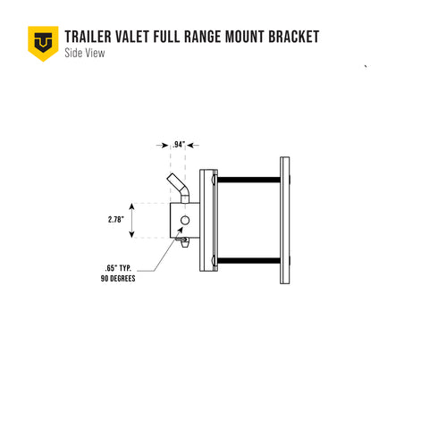 Side profile tech drawing – Trailer Valet full range mount bracket measurements - TVFRMB