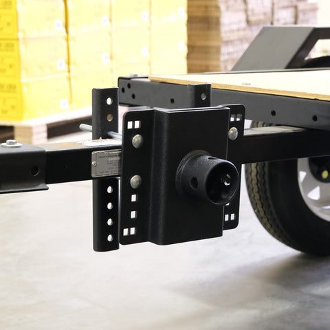 Lifestyle image showing Full Range Mount Bracket installed on utility trailer - TVFRMB
