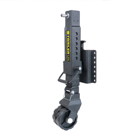 Left angle of JX3-SS trailer jack – rugged black frame and dual-wheel design - TVJX3-SS