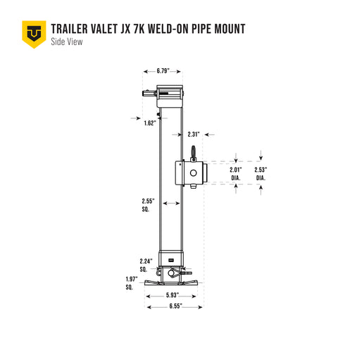Technical diagram with side measurements and lift specs