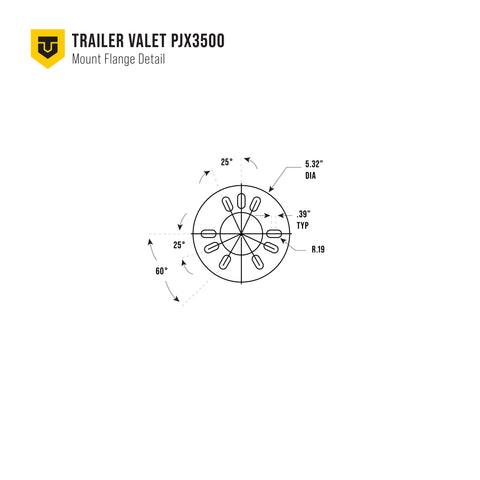 Close-up blueprint of PJX3500 mounting plate bolt dimensions