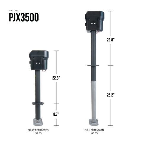 Technical diagram of PJX3500 showing angled measurements