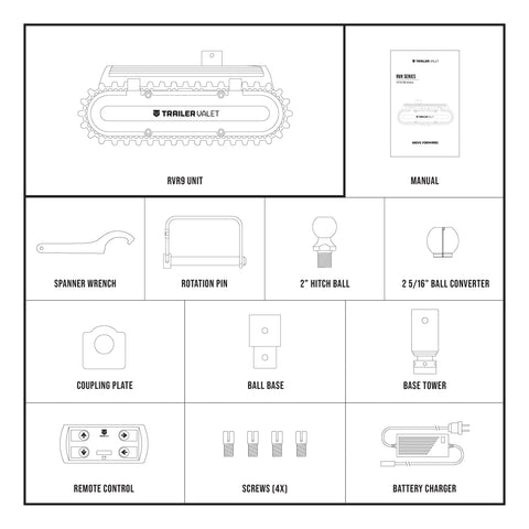 Trailer Valet RVR9 box contents with Bluetooth bundle - TVRVR9