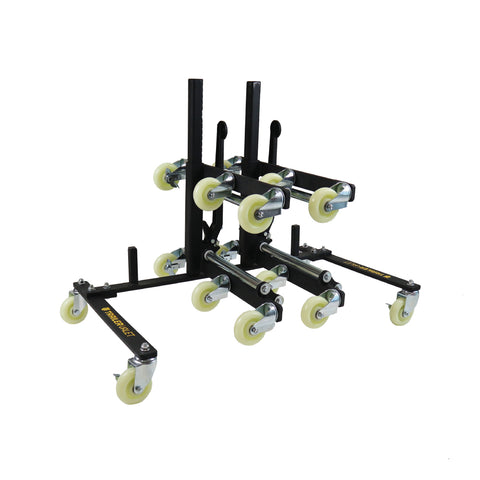 Two Trailer Valet wheel dollies mounted on rack – portable storage solution - TVWDSR4