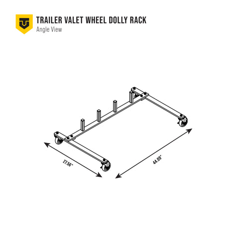 Angled engineering view of Trailer Valet rack – compact dimensions with sturdy base - TVWDSR4