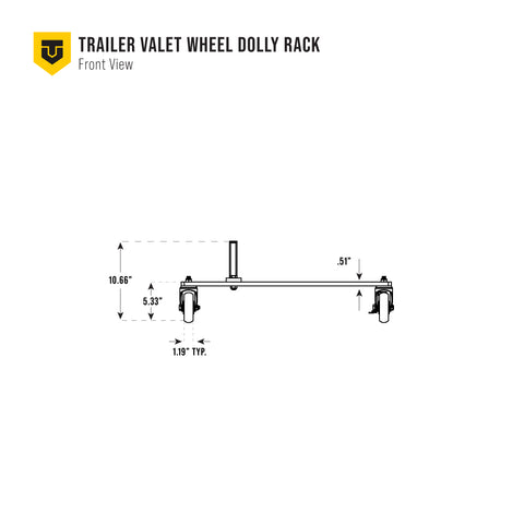 Front-facing dimensional diagram of Trailer Valet dolly rack – measurements in inches - TVWDSR4