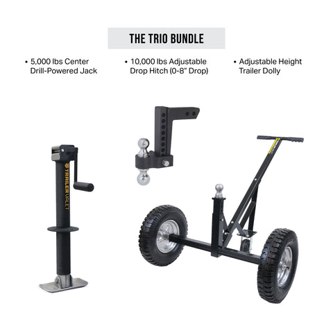 Trailer Valet Trio Bundle with dolly, JX jack, and adjustable drop hitch – full towing control system - TVEHADB2